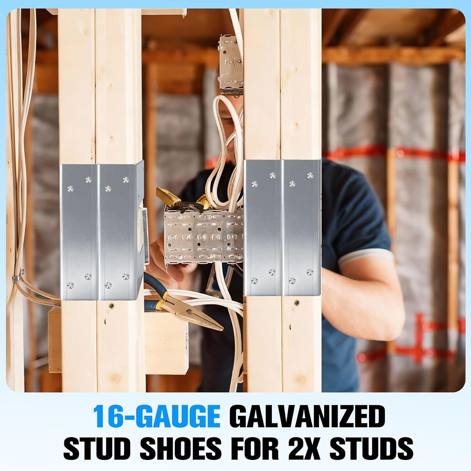 Stud Shoes for 2X Studs, 16-Gauge Galvanized Steel Stud Shoes, Heavy-Duty 1.5" x 6.25" (12 Pack), Reinforces Drilled Holes, Fits 2 3/8" Pipes