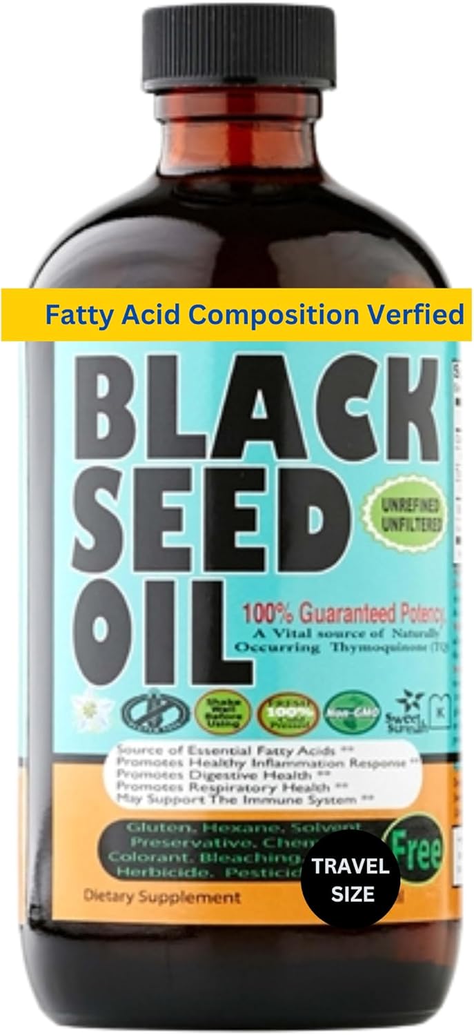 Sweet Sunnah Premium Black Seed Oil - Cold Pressed Nigellaa Travel Size Gluten Free, Non GMO - 4 Fl Oz