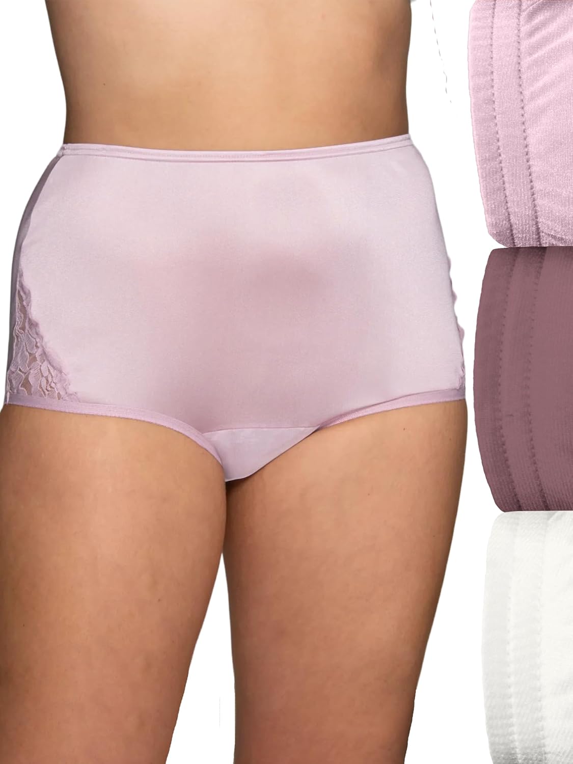 Vanity Fair Women's High Waisted Underwear, Full Coverage Ladies Panties, Perfectly Yours Briefs, Nylon Lace - Poetic Purple/Plum Gorgeous/Star White, 10 - Image 2