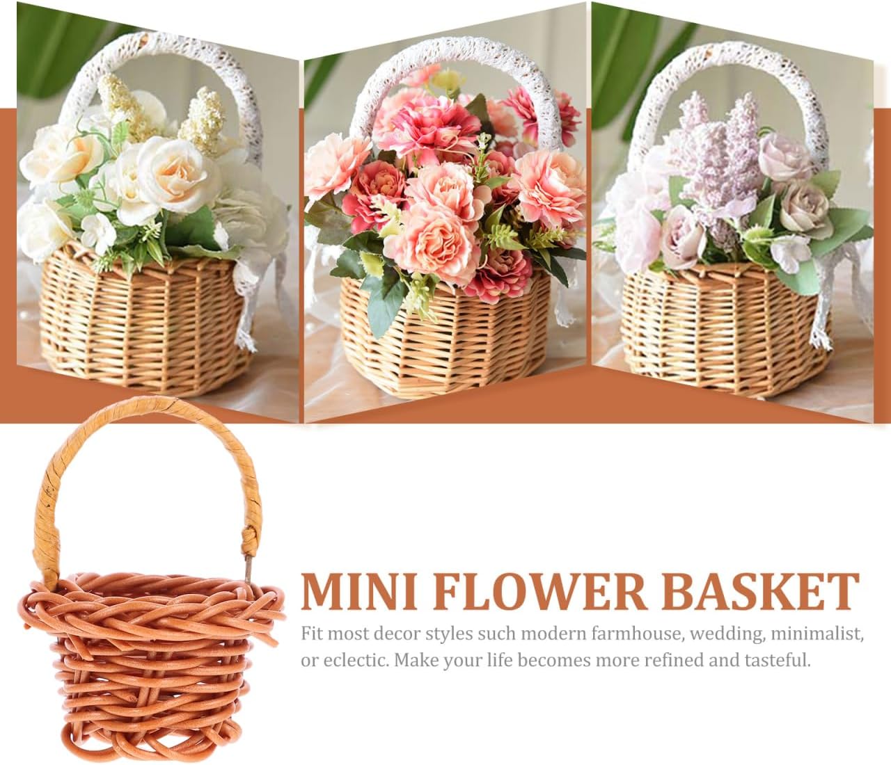 DOITOOL 10 Pack Mini Woven Baskets with Handles, Miniature Rattan Flower Basket for Dollhouse, Wedding Party Favors, Arts and Crafts, School Projects, 1.18 x 1.77 x 2.55 inch