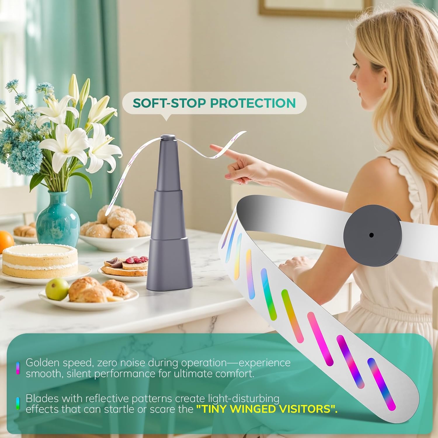 Grete Gotye Portable Battery Powered Fly Fans for Tables Up to 15 Hours Working Time, 4-Pack Indoor Outdoor Mute Food Fan with Hook, Tabletop Fan for Home Restaurant Party Picnic Patio BBQ, Grey