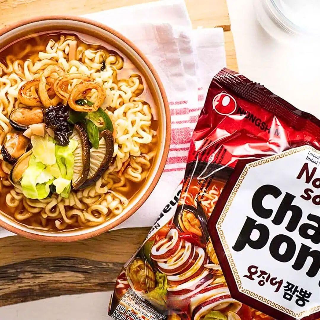 Korean Market | Ramyun Cham Pong Sabor Marisco | Ramen Coreano Instantáneo | Pack 20 | 124g