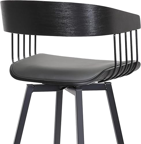 Miniatura 9 de Athena - Taburete giratorio de madera negra de 27 pulgadas en piel sintética gris con metal negro