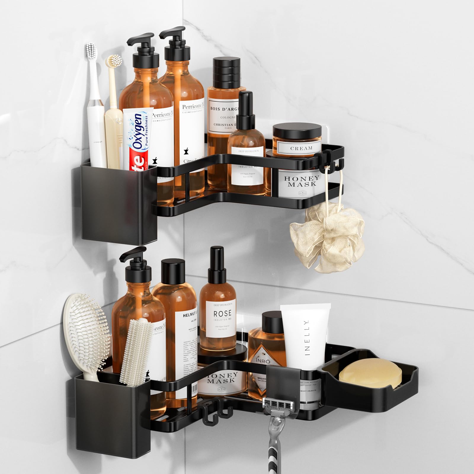 Rangement et organisation de la salle de bain : lot de 6 étagères de douche noires