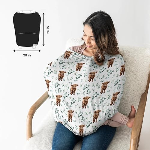 Miniatura 5 de HawSkgFub Highland Cow - Funda de asiento de automóvil 5 en 1 con diseño de hojas de eucalipto para bebé, regalo para amantes de las vacas, vaquero