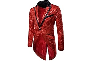 Red Tailcoat Men's Sequin Tuxedo Jacket Suit Party Show Dress Coat