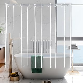 YISURE No Hook Needed Short Shower Curtain Liner 72x65'', Clear PEVA Plastic Waterproof Heavy Duty Bathroom Curtain Hook Free Transparent Shower Curtain for Walkin Tub