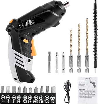 Cordless Screwdriver, 3.6V 1300mAh Mini Electric Screwdriver Set, Compact and Lightweight USB Rechargeable Built-in LED Light with Flexible Shaft and USB Cable, 17 AccessoriesCOLORblack