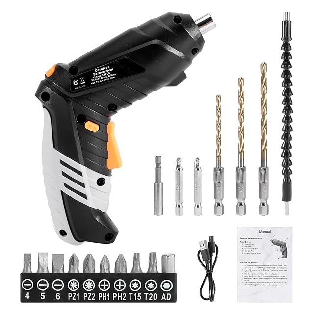 Cordless Screwdriver 3 6V 1300mAh Mini Electric Screwdriver Set Compact and Lightweight USB Rechargeable Built-in LED Light with