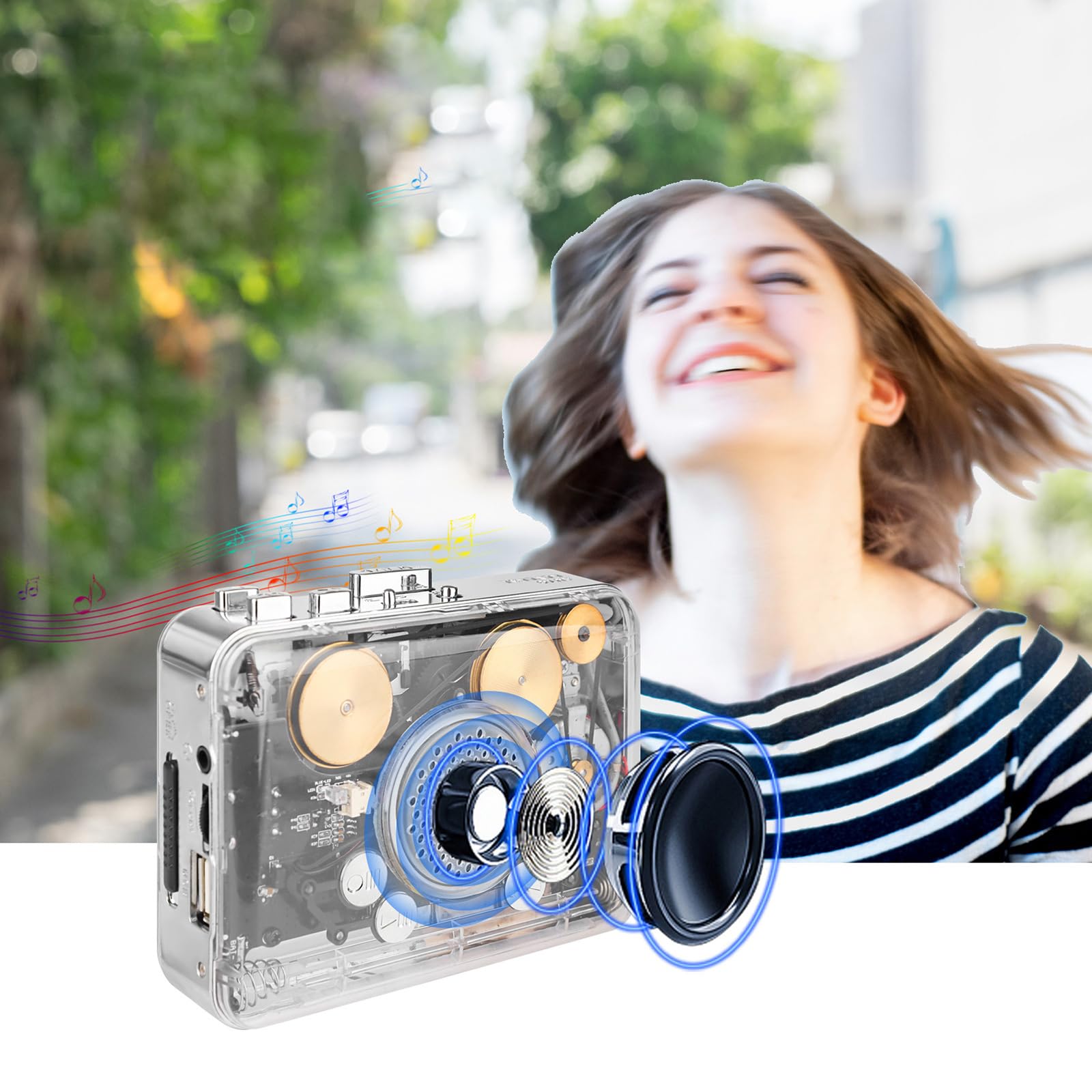 Clear Deck - Convertitore di file MP3, unità USB, dispositivo audio stereo portatile, accessorio per altoparlanti USB, copertura per cassette