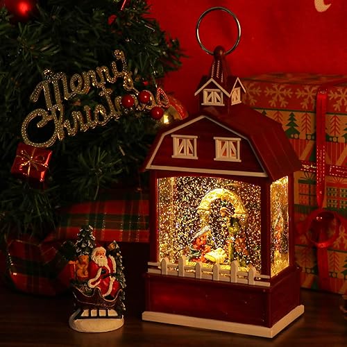 Miniatura 7 de DRomance Linterna de globo de nieve con música de Navidad con temporizador de 6 horas, funciona con pilas, funciona con pilas, globo de nieve