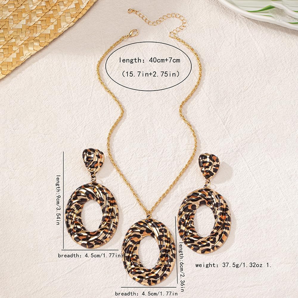 Leopard Print Necklace Set Leopard Jewelry Set Vintage Necklace and Earring Sets for Women - Image 6