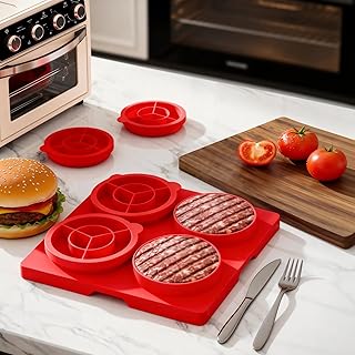 Silicone Burger Press for 4.5" 1/4 LB Patties,4-in-1 Hamburger Patty Maker for Kitchen & BBQ, Non-Stick Mold for Beef,Turkey,Chicken,Pork & Vegetable Blends,Dishwasher & Freezer Safe