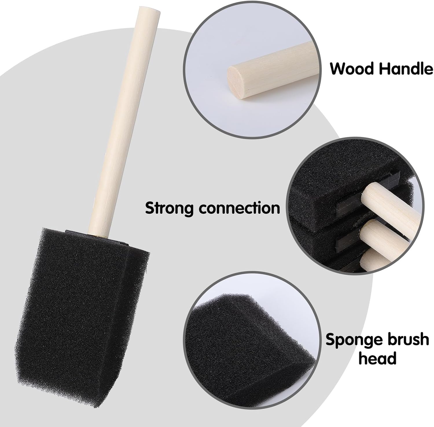 100 Pack 2 Inch Foam Paint Brushes, Black Sponge Brush Set with Wood Handles, Bulk Foam Brush for Stains, Varnishes, Acrylics, Crafts, DIY Projects, Smooth Finish