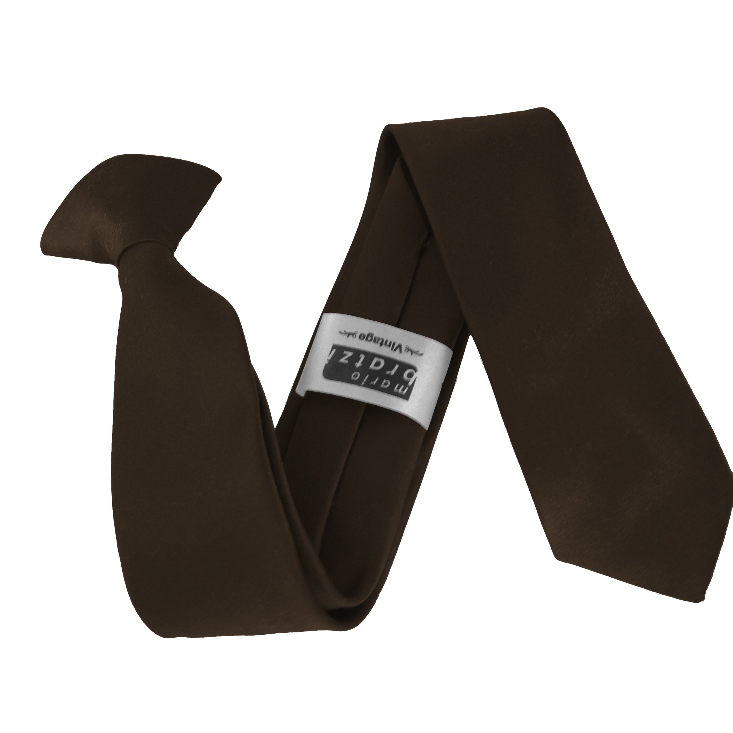Great British Tie Club Men's Chocolate Brown Italian Satin Skinny Thin Clip On Tie (Chocolate Brown)