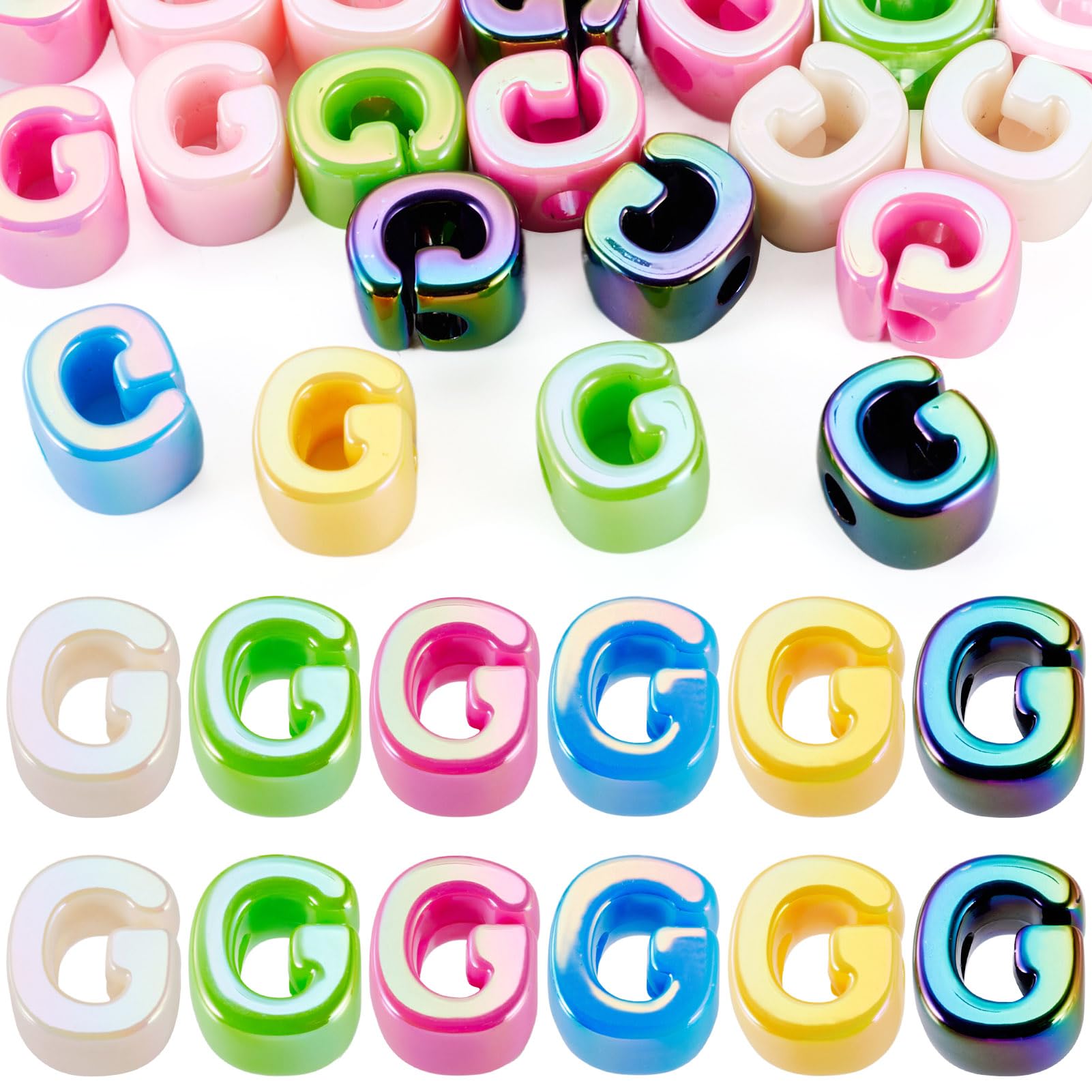 20Pcs Large Acrylic Letter Beads, Big Iridescent Letter Alphabet Beads, 3D Acrylic Letter Slide Bead Colorful Large Hole European Bead for Bracelet Necklace Name ID Craft
