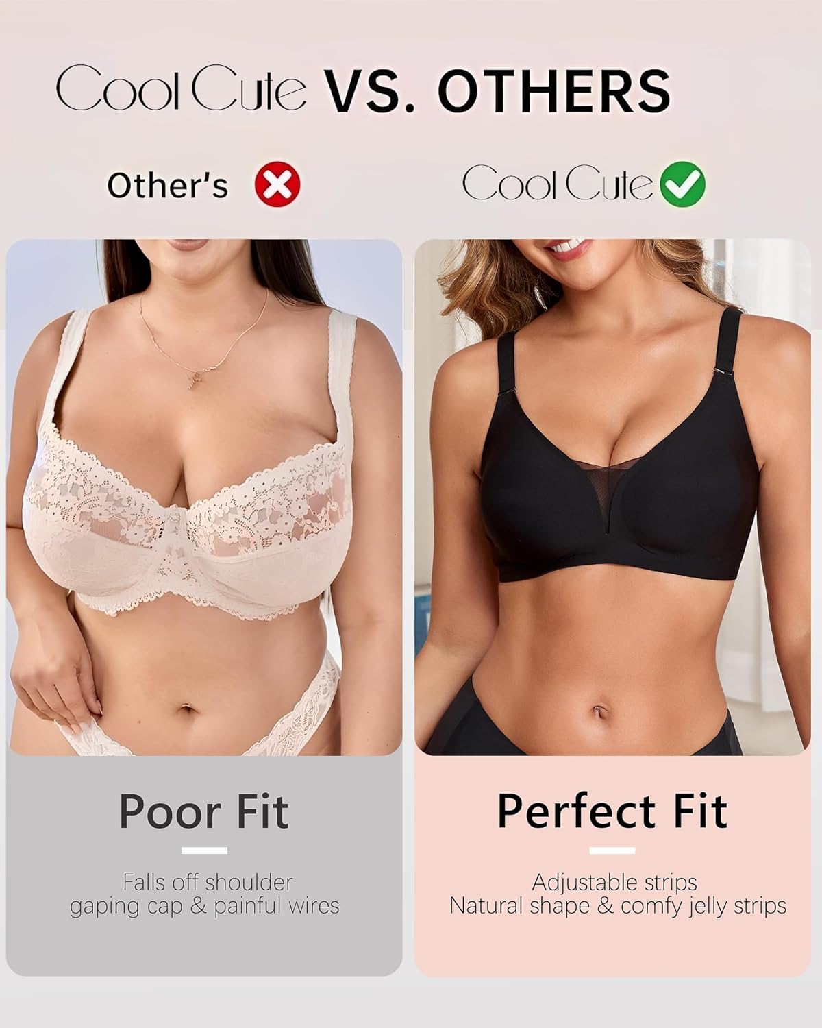 COOL CUTE Wireless Jelly Bras for Women Supportive Bras for Women Sexy V Mesh Comfy Bralette Seamless Tshirt Everyday Bra - Image 5