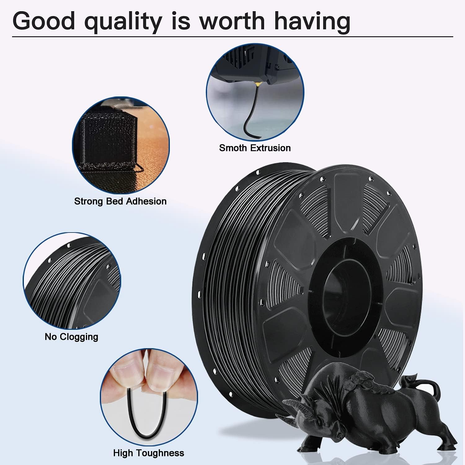 Creality Ender PLA 3D Printer Filament, 1.75mm 2.2lbs(1KG) Spool for FDM 3D Printing, Biodegradable Materials Clog-Free Smoothly Feeding Tidy Winding Tangle-Free Dimensional Accuracy (Black)