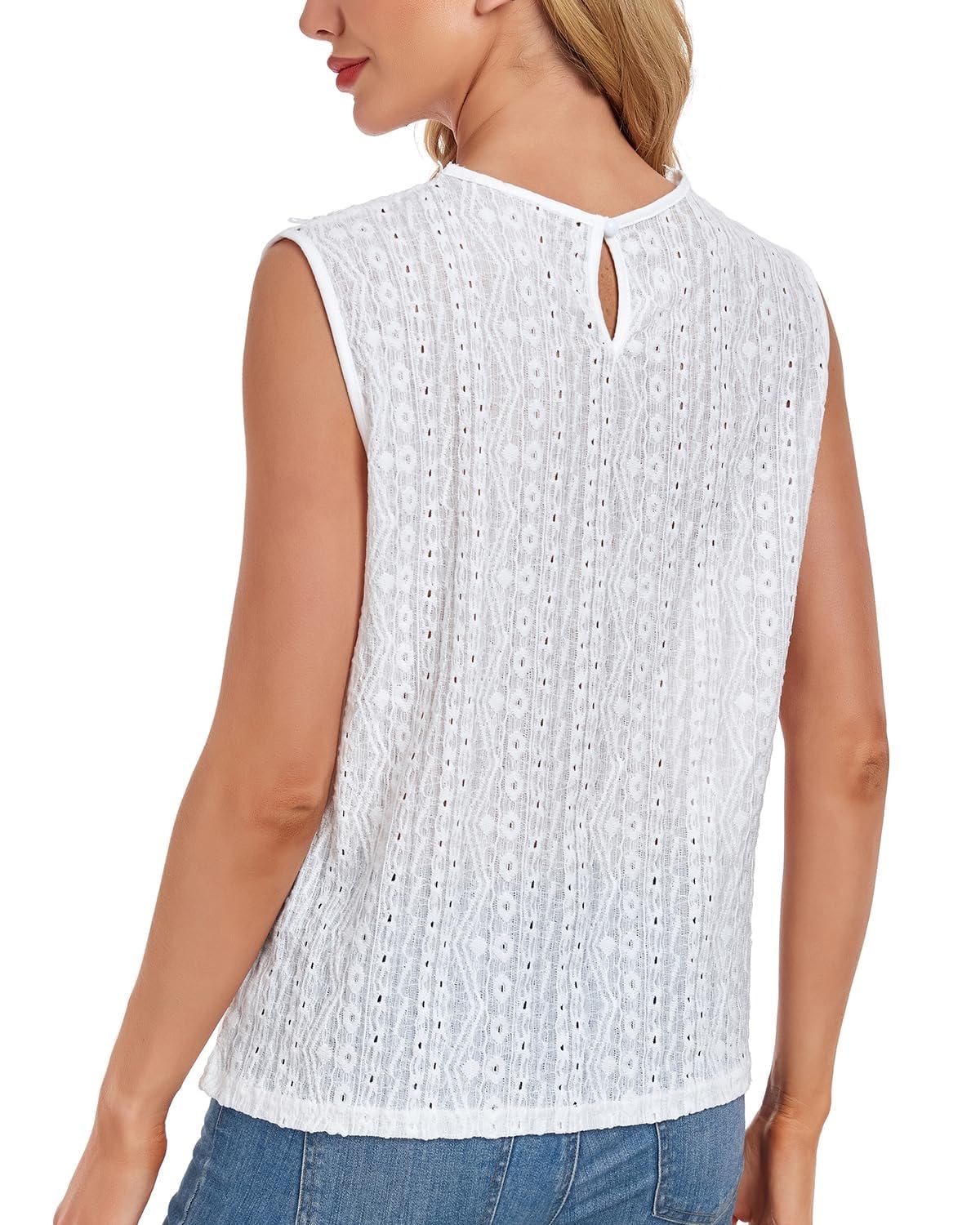 Canotte a Tunica con Buco della Serratura sul Retro Senza Maniche da Donna, Camicette Casual in Pizzo(White,L)