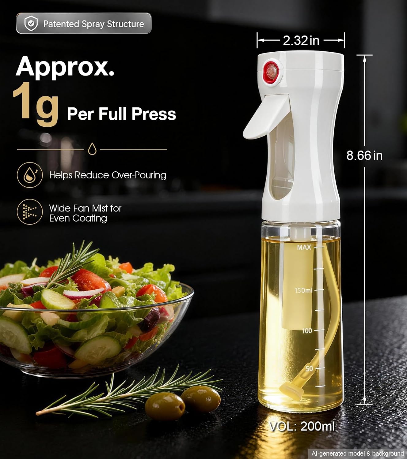 Oil Sprayer for Cooking, Olive Oil Sprayer, Approx. 1g Per Press (1)