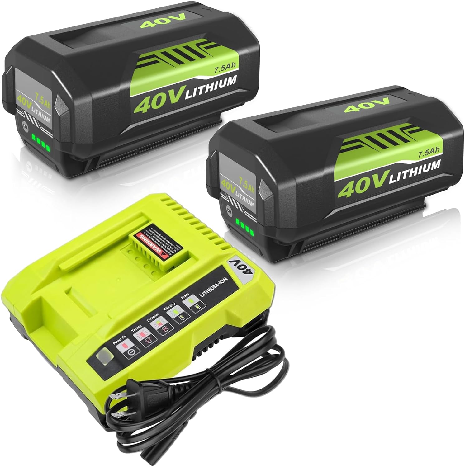 2Pack 7.5Ah OP40601 Replacement for Ryobi 40V Battery Compatible with Ryobi 40 Volt Battery Lithium OP4040 OP40401 OP4026 OP40261 OP4050 OP40201 Compatible with 40V Battery Power Tools (Green-3PC)