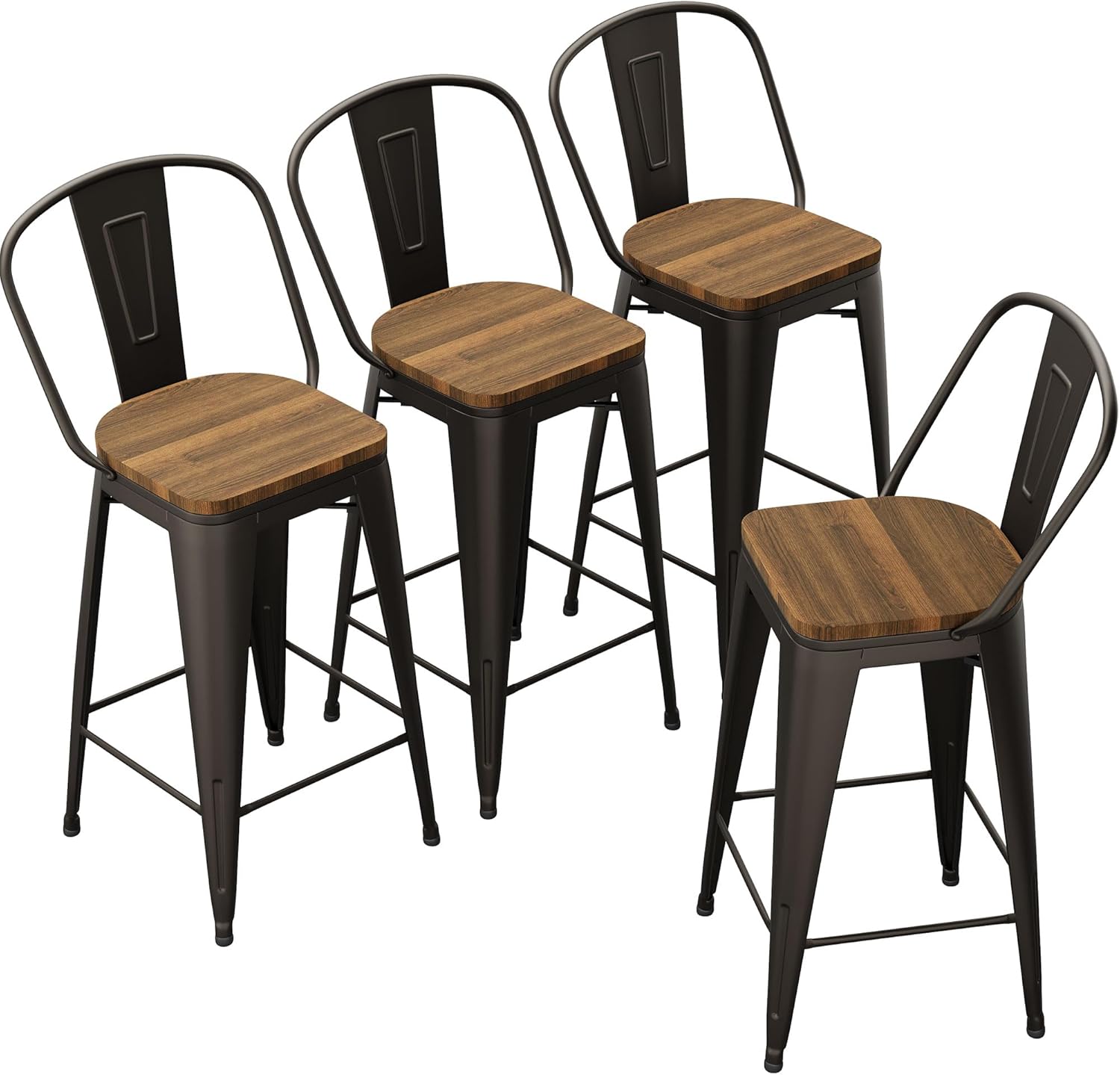 Andeworld Metal Bar Stools Counter Height Stools Dining Chairs High Back Industrial Barstools Set of 4(30 inch Rusty)