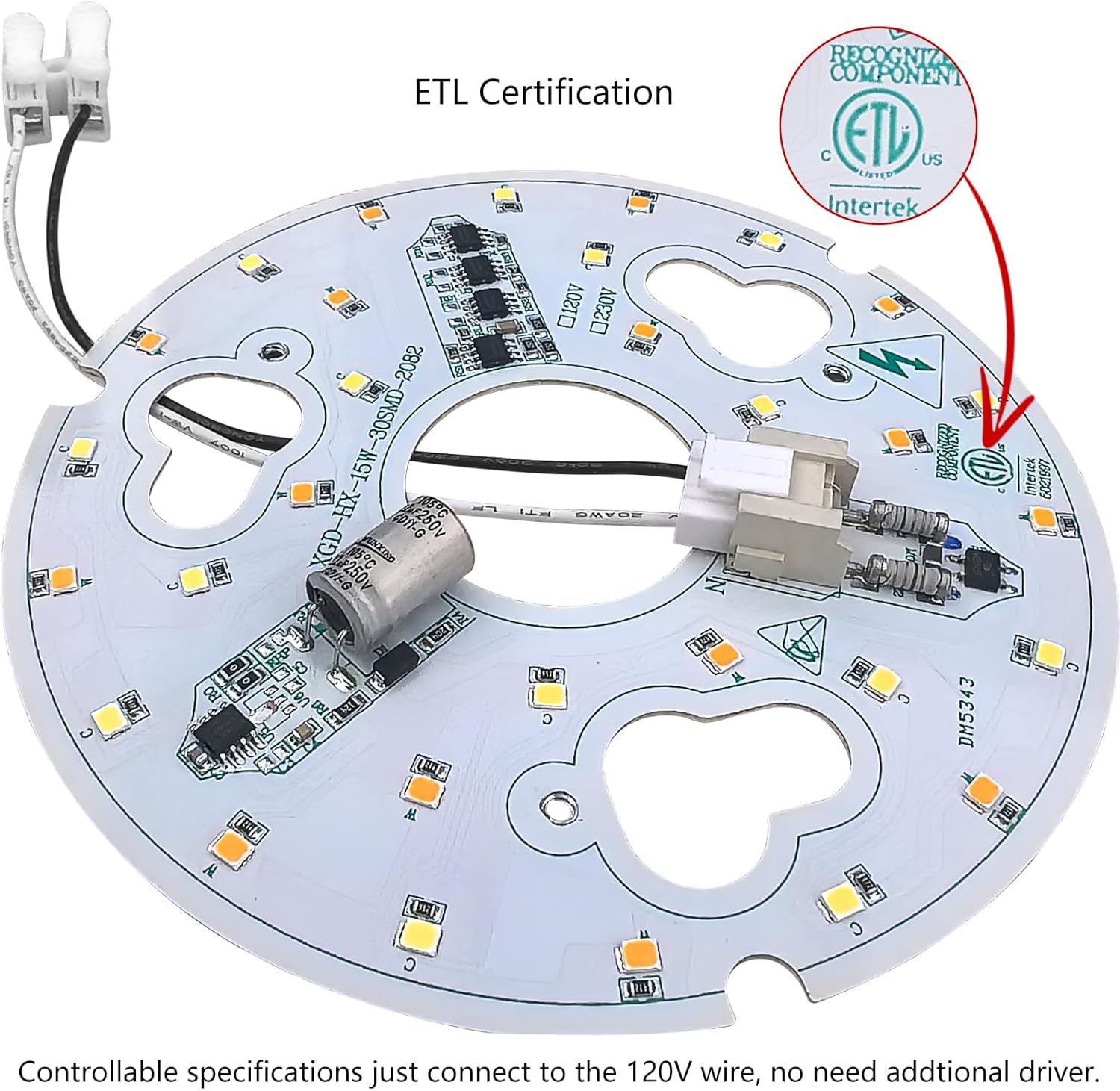 HuixuTe 2-Pack 5.3" LED Retrofit Light Kit for Ceiling Flush Light 15W 120V 3000/4500/6000K LED Ceiling Fan Replacement Panel PCB Dimmable