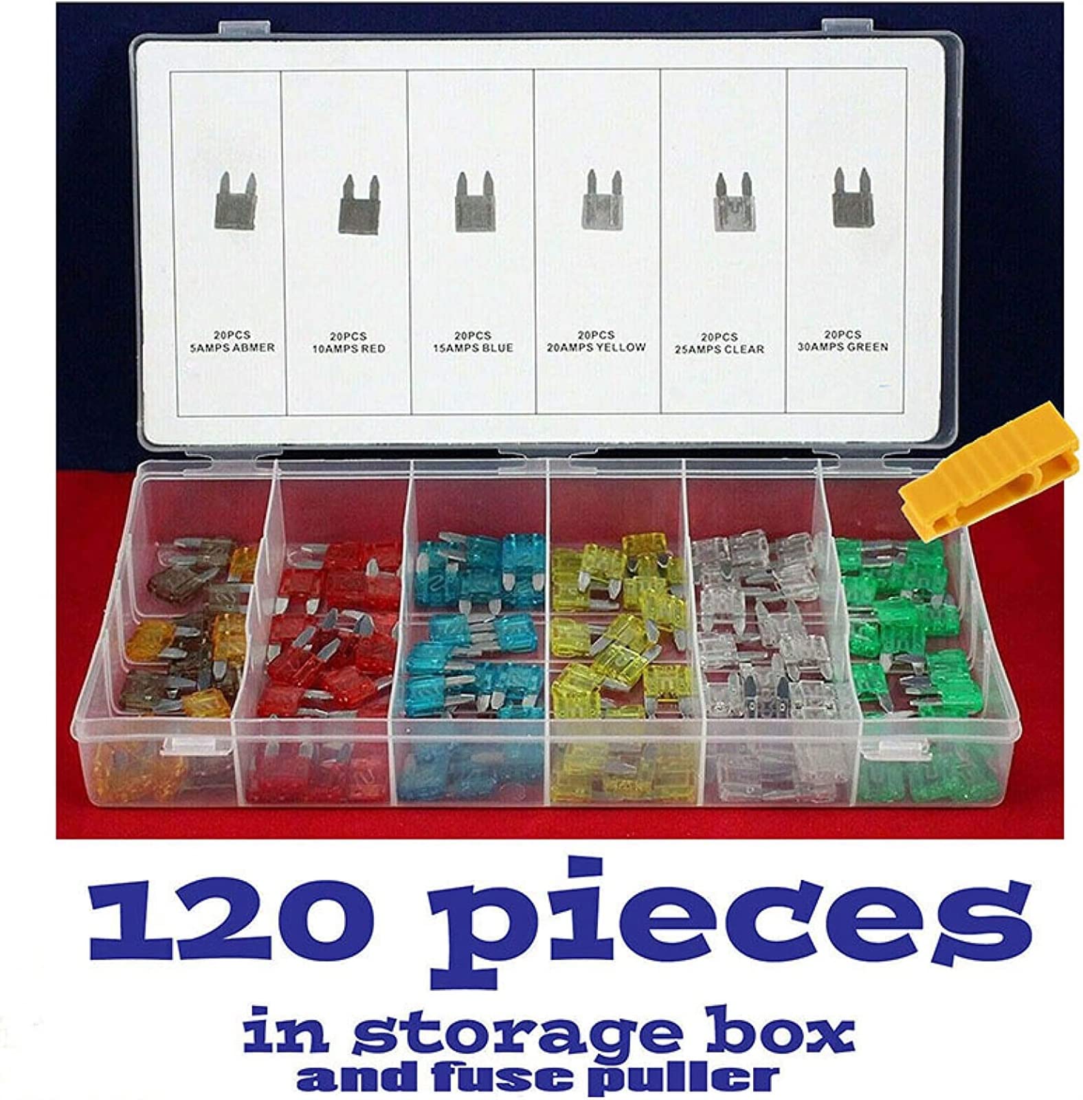 Assortimento di fusibili for Auto con Lama Piccole Dimensioni, Profilo 120 Pezzi, Set for Fusibile 5/10/15/20/25/30A Scatola plastica