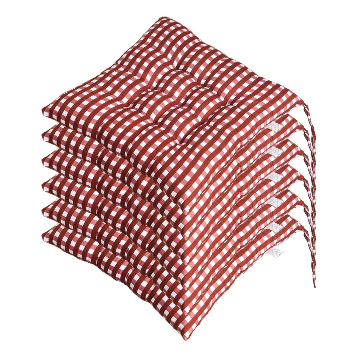 FUNCITTE 6 Pack Seat Pads, 40x40cm Square Seat Cushions with Ties, Comfy Padded Chair Pads for Indoor Kitchen Dining Room and Outdoor Patio Use (Square Curry)