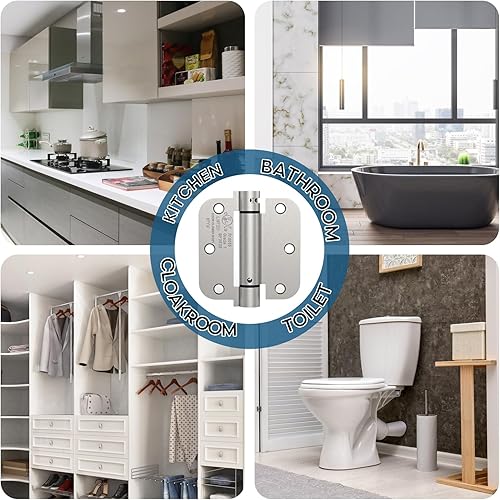 Miniatura 7 de Treasem Bisagra de puerta de cierre automático, bisagra de resorte de cierre automático con tensión ajustable, 3.5 x 3.5 pulgadas, esquinas de radio