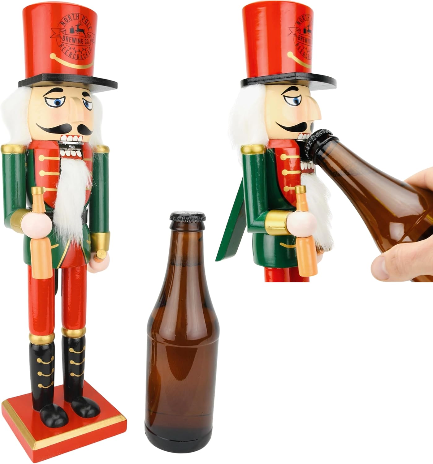 Tree Buddees Beercracker Bottle Opener Nutcracker 15" Tall Functional Bottle Opening & Festive Holiday Décor Bottlecracker – Funny Gift for Men, Beer Lovers & Holiday Parties