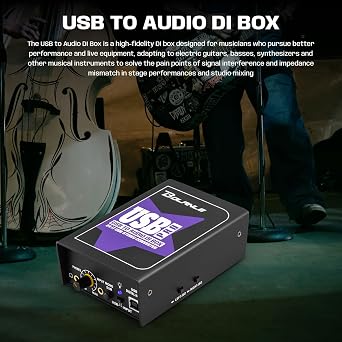 Bolanle USB-PRO Active DI Box with Ground Loop Isolation | 24bit/192kHz USB Audio Interface for Live Sound & Recording | Eliminate Hum & Buzz Noise from PC to PA System | Plug & Play