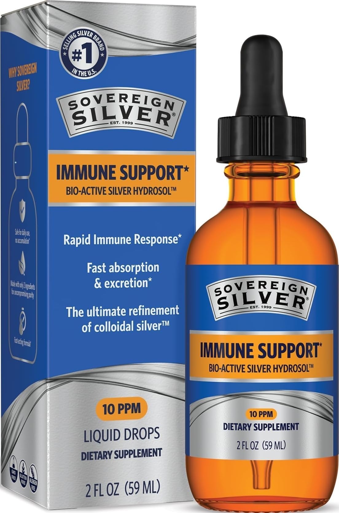 Sovereign Silver Immune Support, Colloidal Silver, 2 fl oz (59 mL)