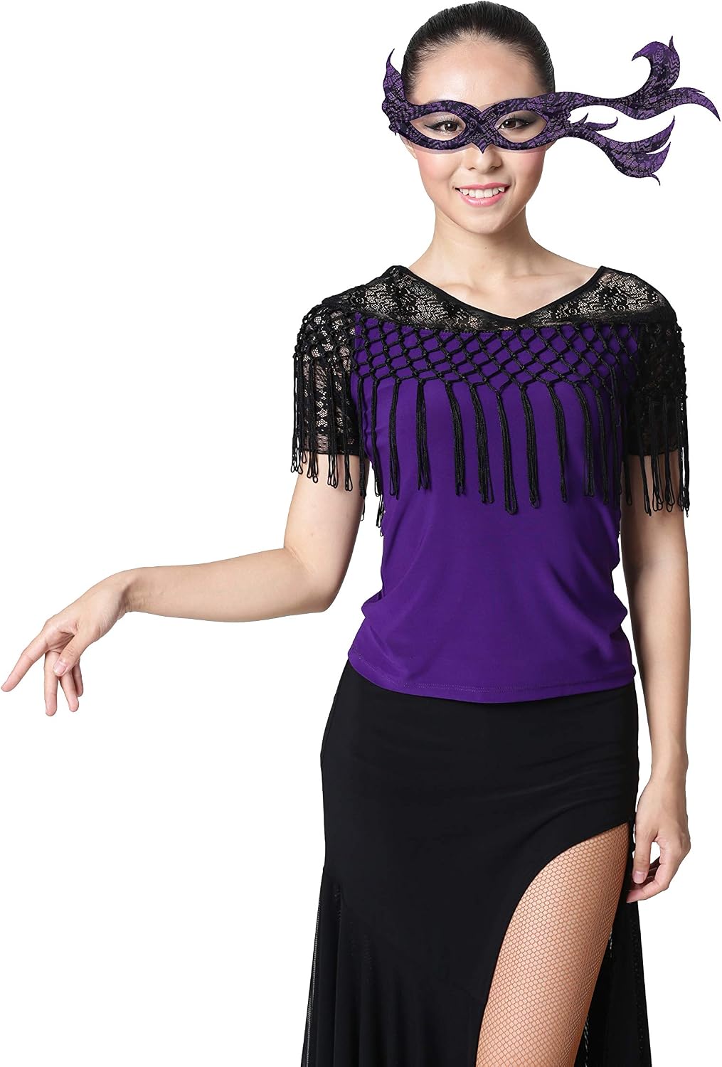 Lace Tassels Fringe Latin Ballroom Salsa Dance Tops Blouse Casual Shirt for Women