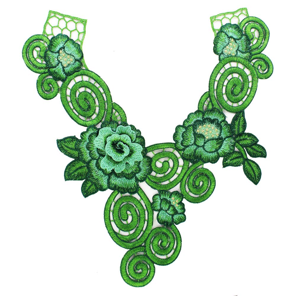 3D Flower Embroidery Applique Neck Collar Lace Fabric Patches Motif for Clothes Decorated Sewing Supplies 1piece (Green)