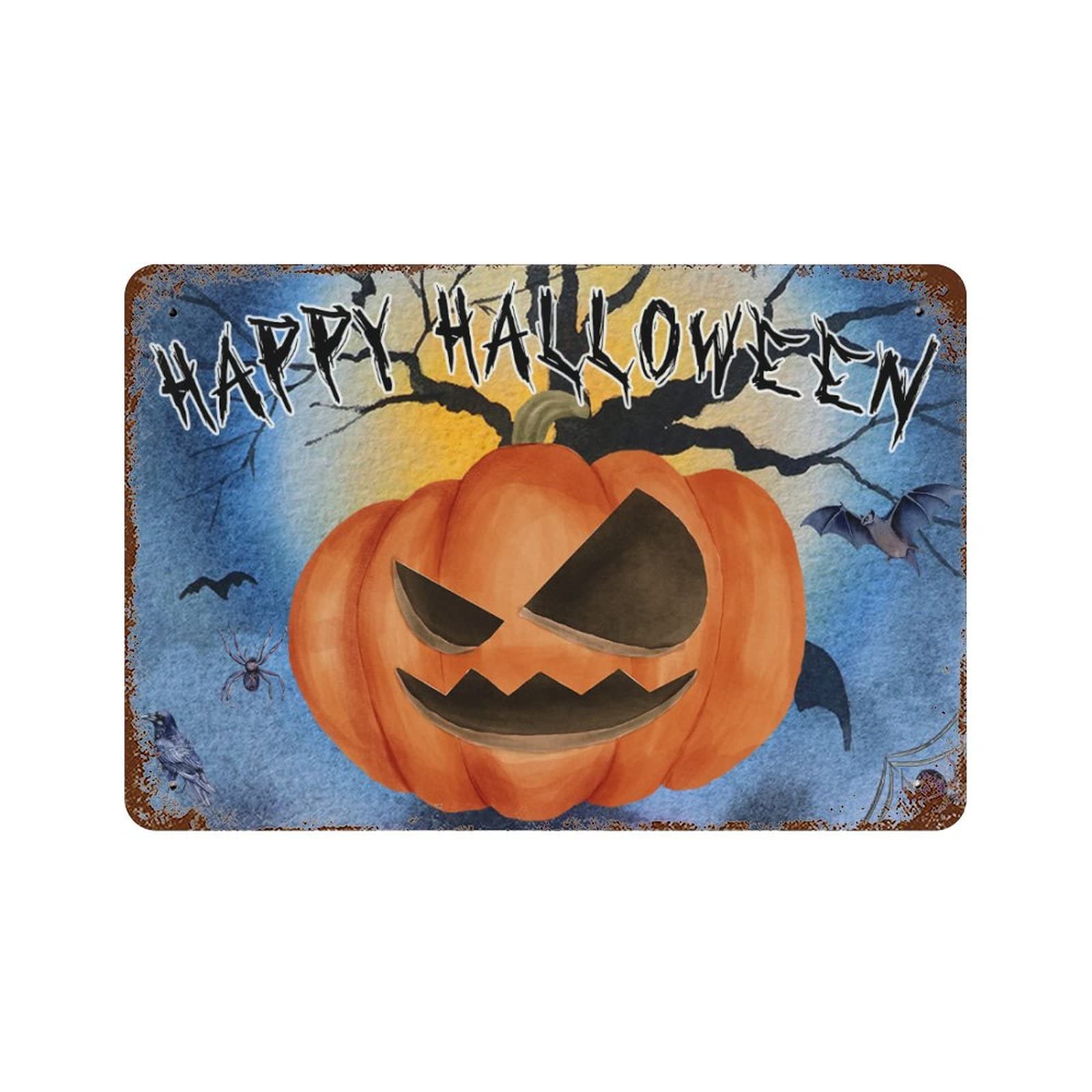 Plaque Halloween citrouille en métal rigide qui résiste au vent pour décoration de pelouse