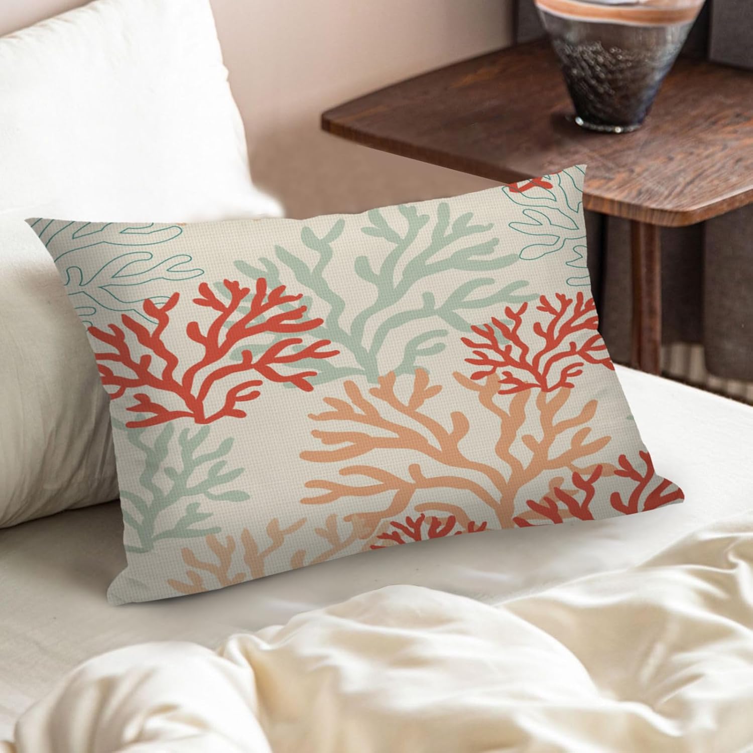 Red Orange and Mint Corals Lumbar Throw Pillow Covers 12x20 Set of 2 Tropical Nautical Decorative Pillow Covers Coastal Outdoors Pillowcase Cushion Case Home Decor for Sofa Couch Bed - Image 7