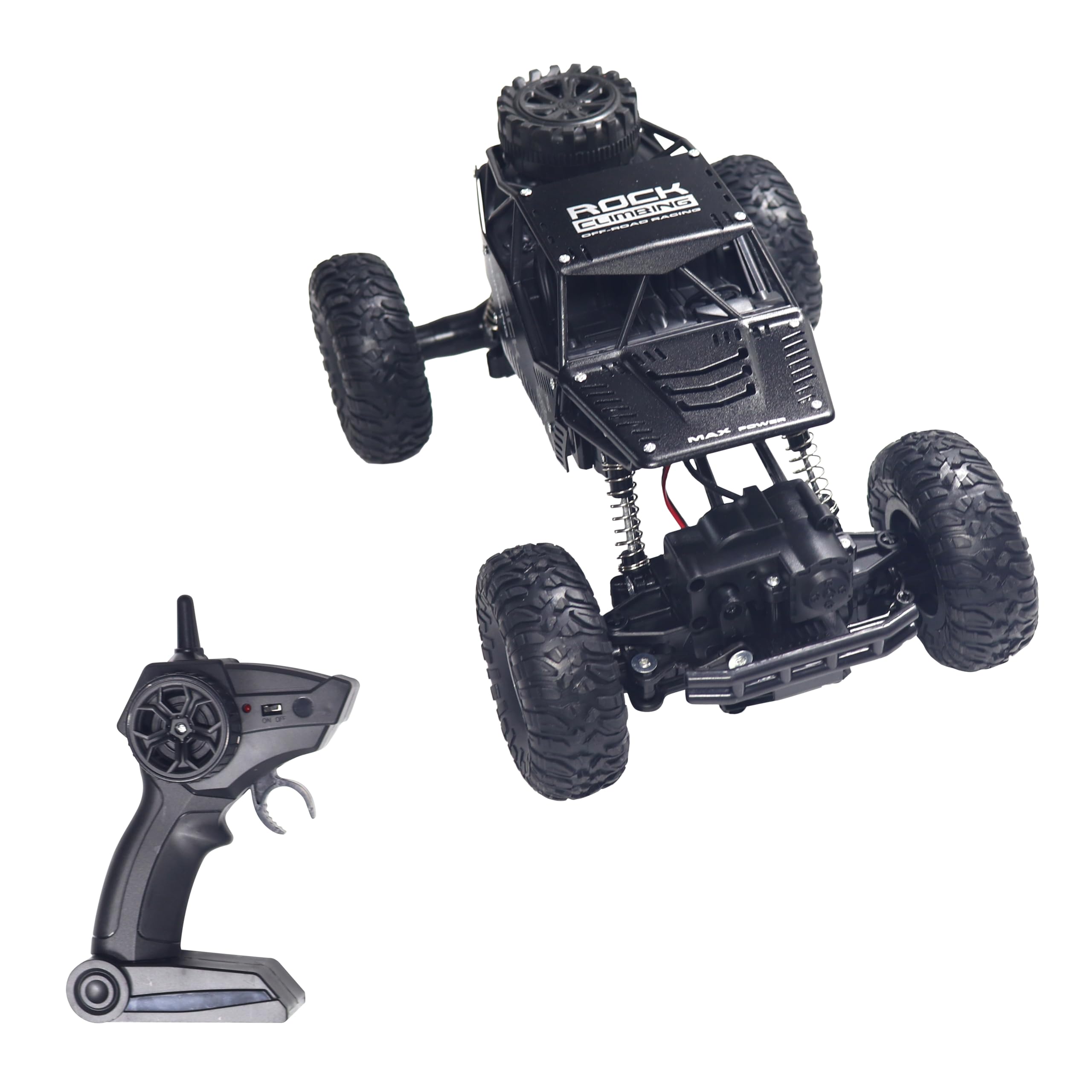 FUNFY EL2002 Racing Rover RC Toy Car With 4WD | Black | With 4 Soft Suspensions, Dual Motor, Vacuum Filled Tyres for Better Grip, Aluminium Body and Rechargeable Battery for Kids, Adults and Gifting