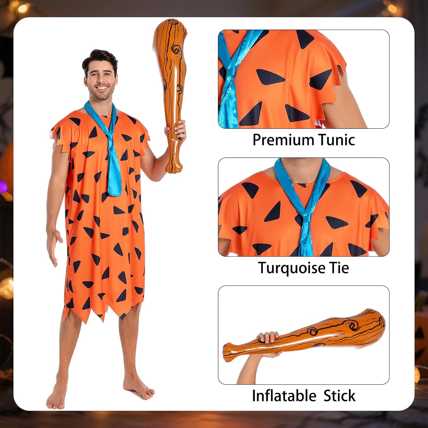 Halloween Cavemen Cosplay Costume for Men Adult Halloween Party Funny Simple Orange Tunic Outfits