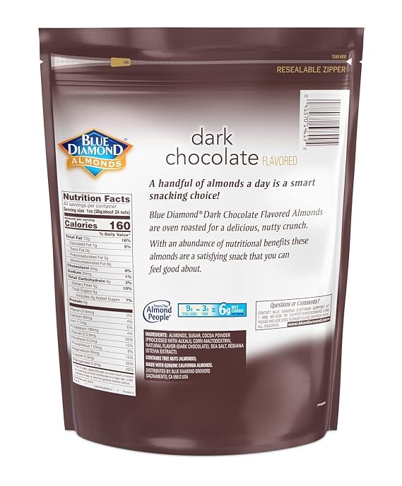 Blue Diamond Almonds, Oven Roasted Dark Chocolate Flavored Snack Nuts Perfect for Snacking, On-the-go, Lunches and More, 40 oz.