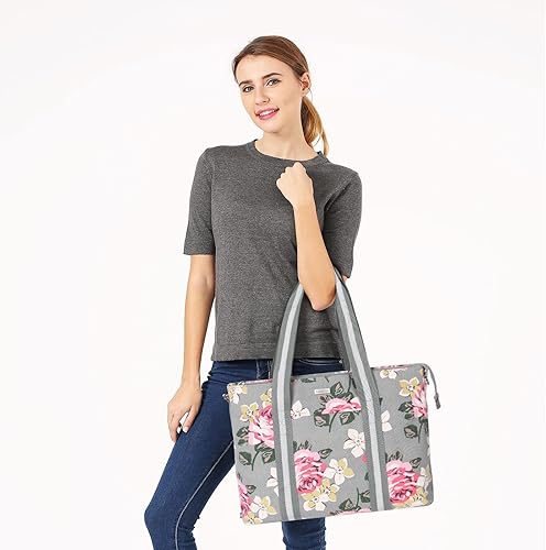 Miniatura 5 de MOSISO Bolsa de mano para laptop para mujer (17-17.3 pulgadas), lona rosa, multifuncional, trabajo, viajes, compras, bolsa de hombro compatible con