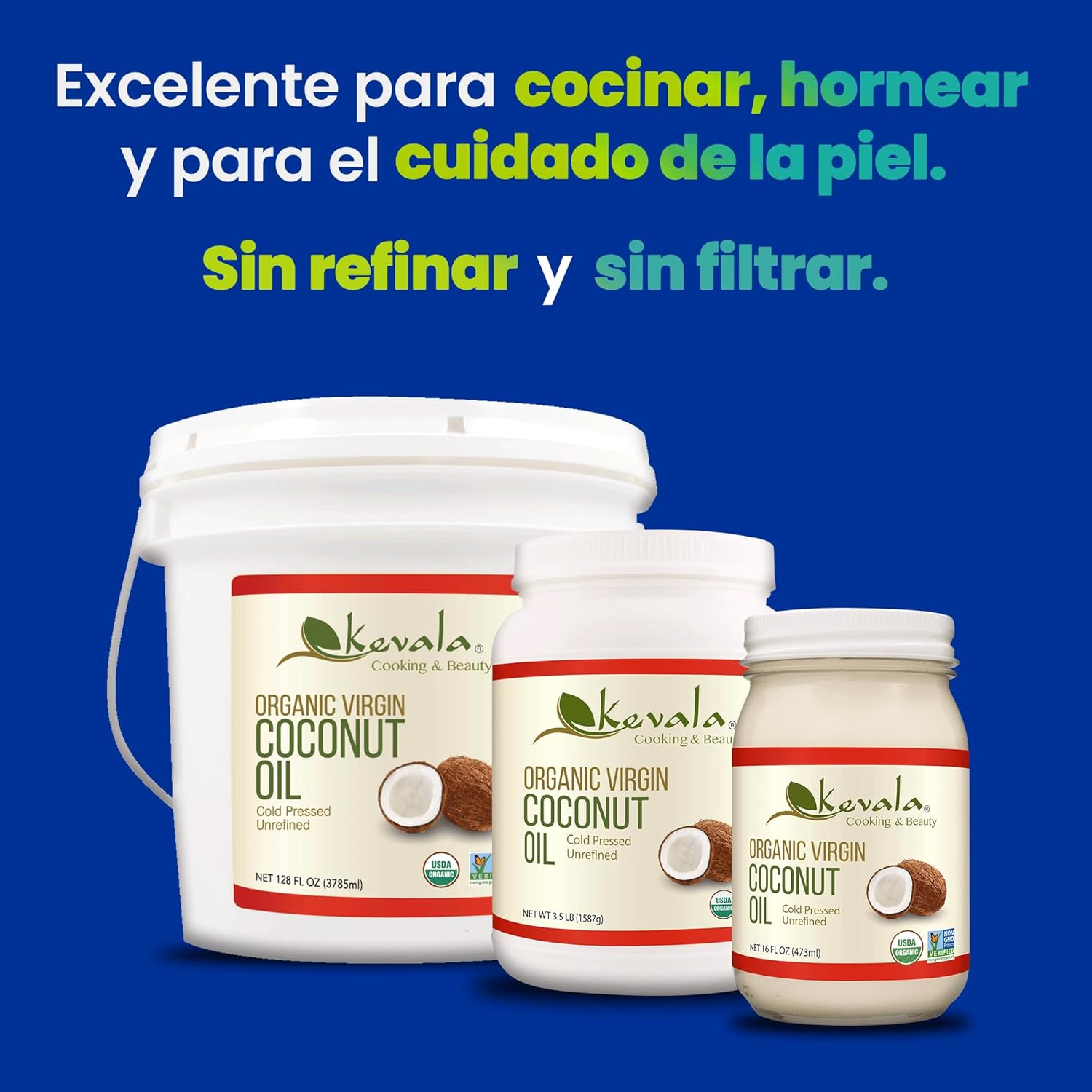 Kevala Organic Coconut Oil - Oil with a Fresh Coconut Scent Perfect for Both Cooking and Skincare, Complements Recipes from Many Cultures, Smooth and Delicate in Body Massages, 3.5 lb, 56oz