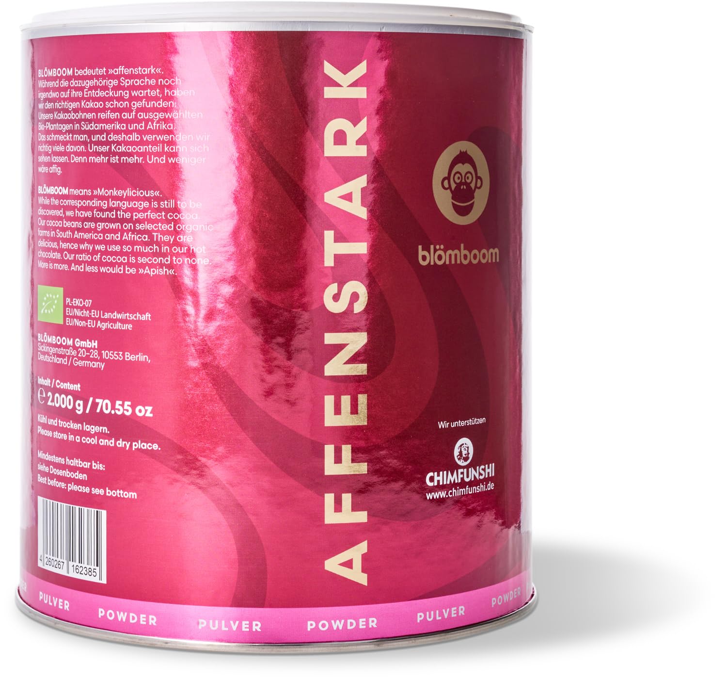 Blömboom Bio Trinkschokolade Milk Chocolate mit mind. 37% (2kg Dose, Milk Chocoalte Powder)