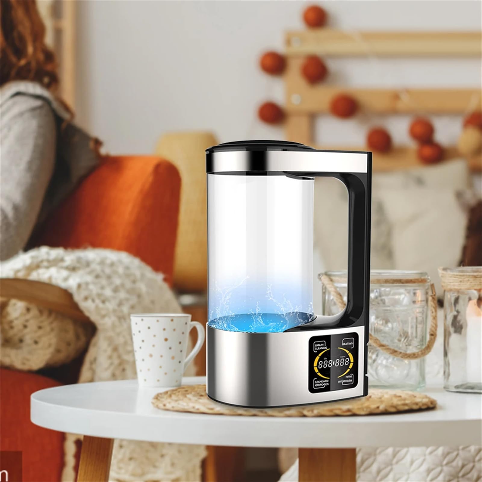 Jarra de Agua de hidrógeno de Gran Capacidad de 2 litros, generador de Agua de hidrógeno de 1500 PPB, tecnología SPE y PEM, Limpieza Inteligente y Calentamiento a Temperatura Constante