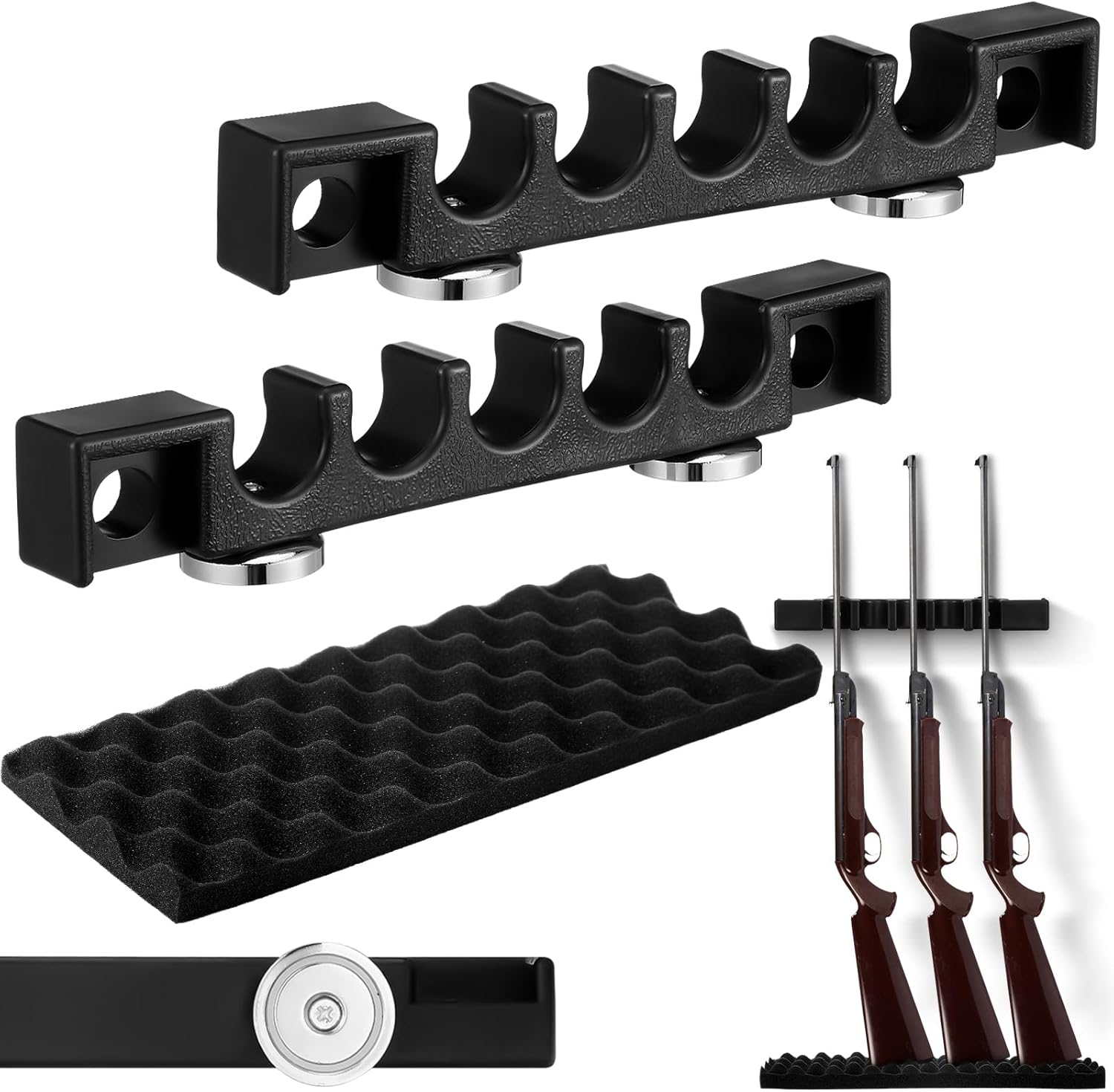 2 Pcs Magnetic Gun Rack Safe Organizer Accessory Rifle Rack for Gun Storage with Sponge Support Pad for Butt Stocks Shotgun Barrel Rest Holder Fishing Rod Holder Wall Mount Truck Gifts