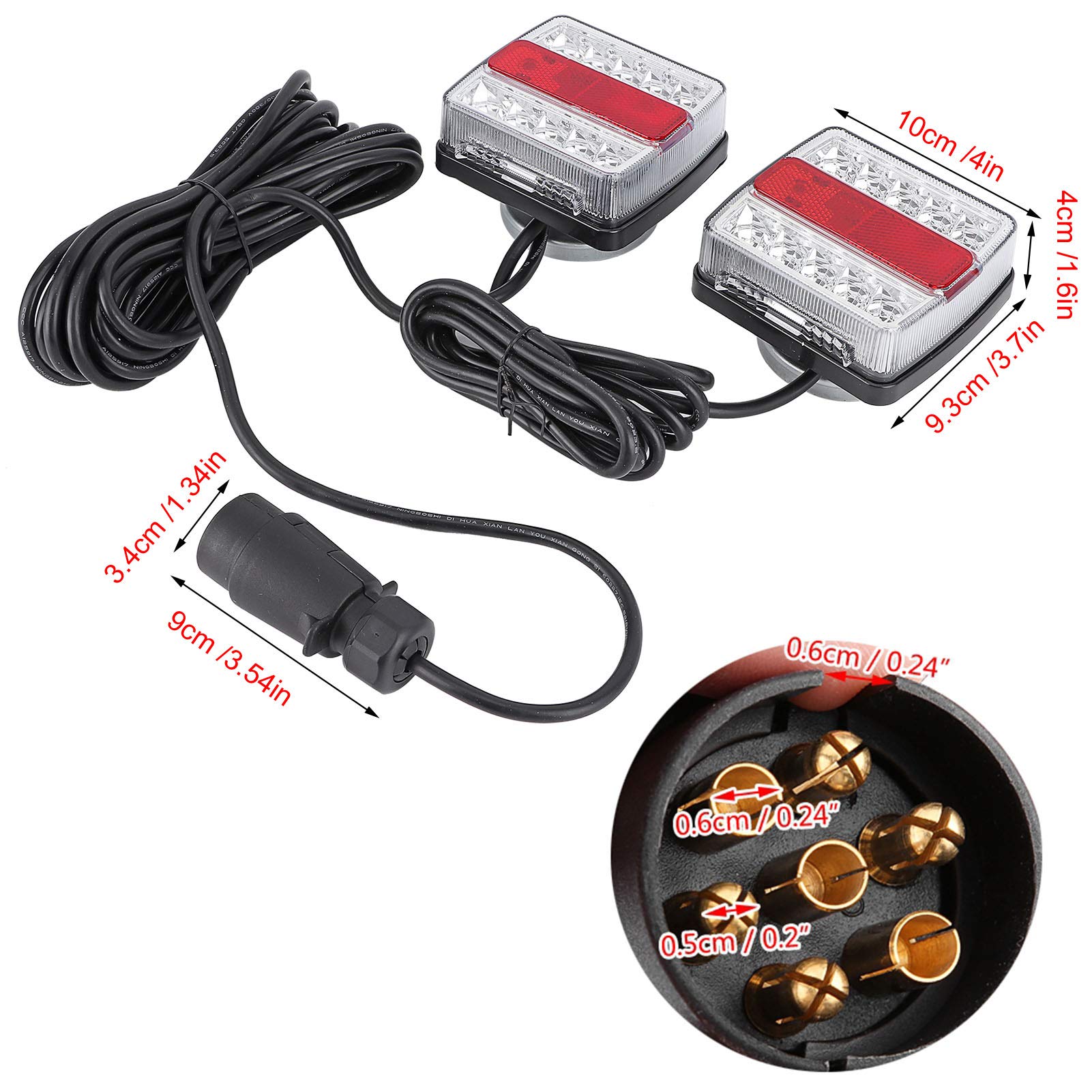 Tbest Magnetyczna Tablica Oświetleniowa Przyczepy Lampa Tylna LED Światło Tylne Przyczepy Tylna Lampa Tablicy Rejestracyjnej 16 Diod LED 12 V 7 Pinów 10 M Kabel Pozycja Hamulec