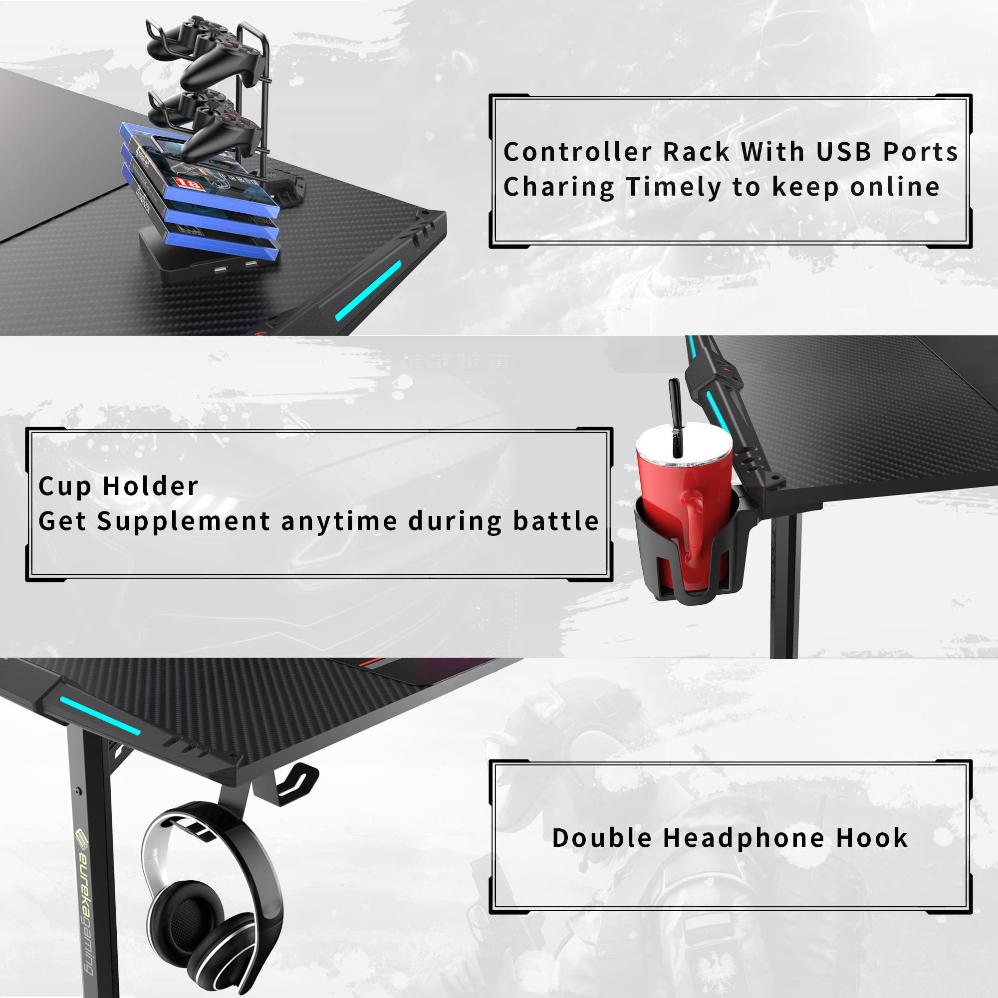 Buy EUREKA ERGONOMIC Gaming Desk 148 x 60 x 76.8 cm, I Shaped PC Gaming