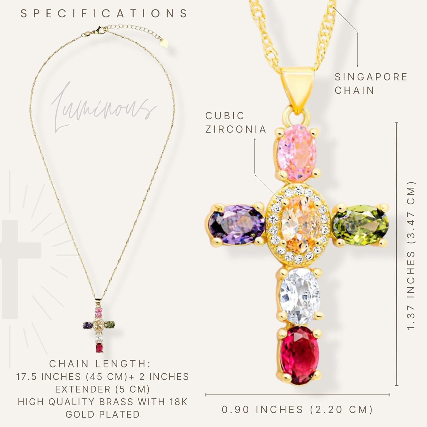 18K Gold Plated Dainty Cross Necklace for Women | Cubic Zirconia Cross | Big Cross Necklace | CZ Cross Pendant | Crucifix Necklace | Religious Gifts for Christian Women | Gift Box Included - Image 7