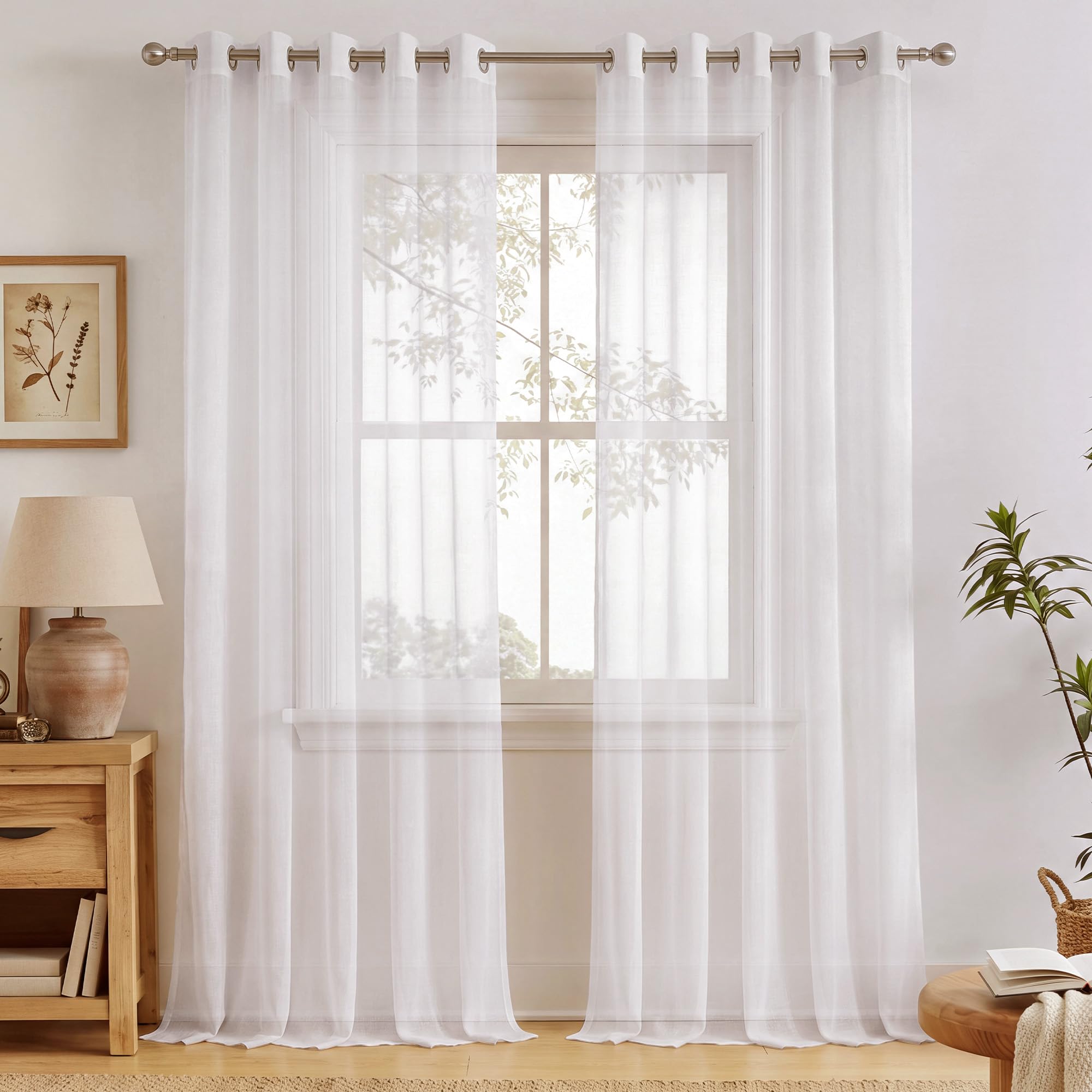 PONY DANCE White Net Curtains for Windows, Eyelets, 2 Panels, W66 xL84
