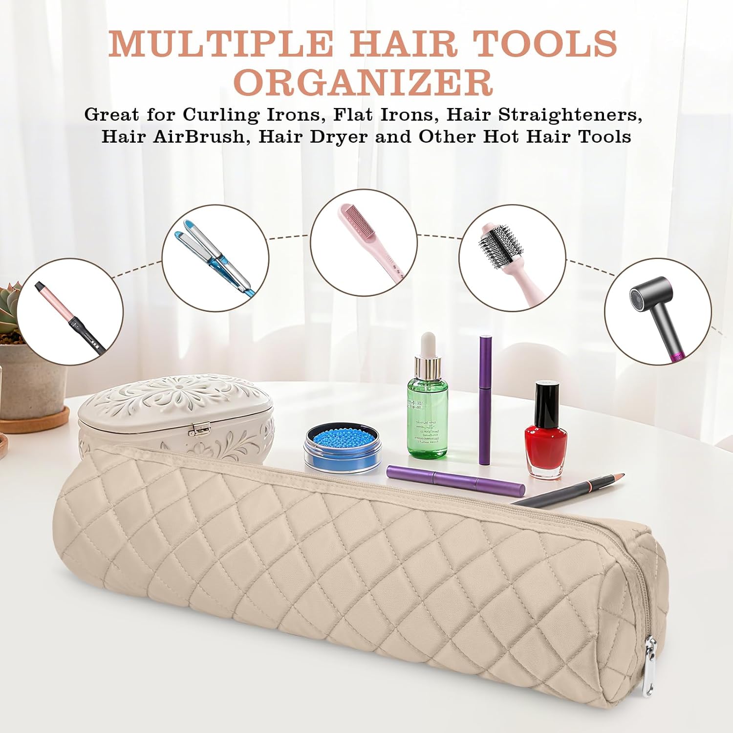 Large Hot Hair Tools Organizer Bag Portable Travel Heat Resistant Storage Case Pouch for Curling Irons, Flat Irons, Hair Straighteners and Styling Tools(17.7" x 3.9") - Image 5